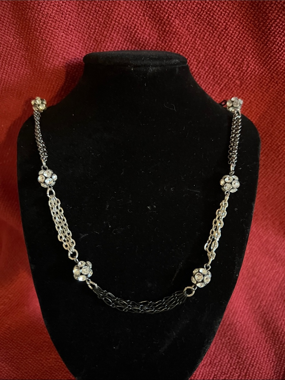 Black, Bronze and Silver  Multi Chain Necklace with Crystal Flower Beads